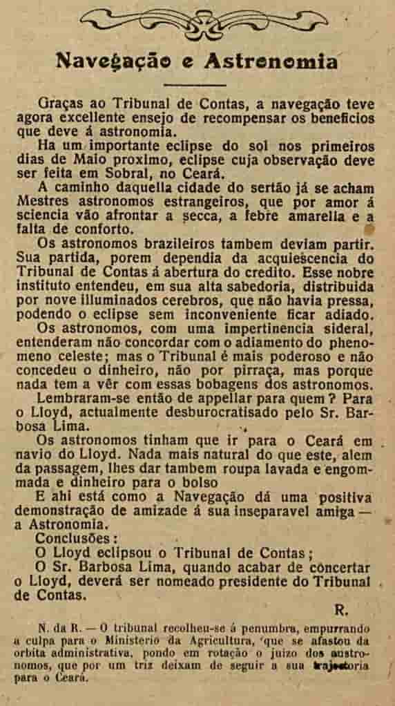 O eclipse de Sobral de 1919 e a burocracia